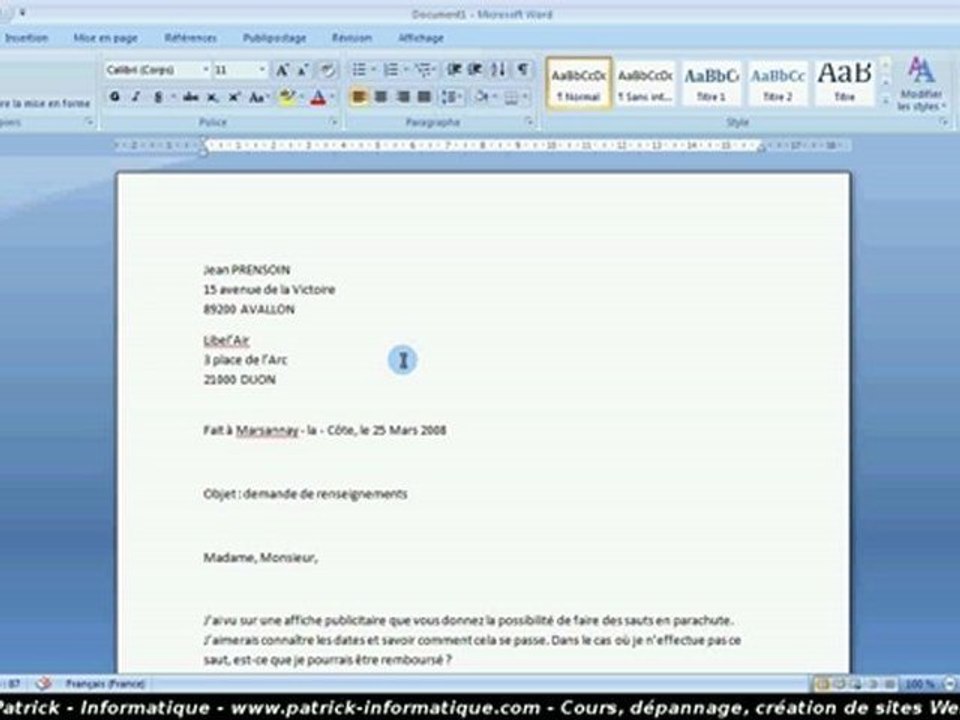 Tuto Word 2007 - Lettre - Extrait