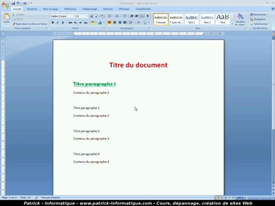 Tuto Word 2007 - Reproduire Mise en Forme - Extrait