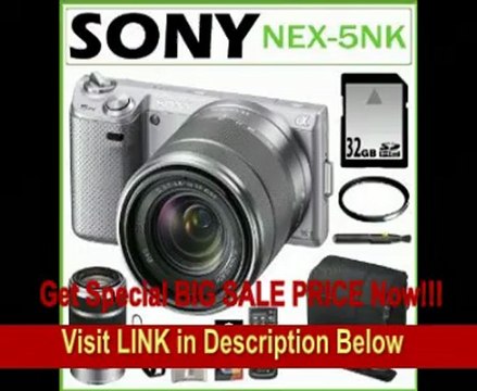Sony NEX-5NK/S 16.1MP Compact Interchangeable Lens Digital Camera in Silver with 18-55mm Lens + Sony SEL55210 E-Mount 55-210mm F4.5-6.3 Lens + 32GB SDHC Accessory Kit FOR SALE