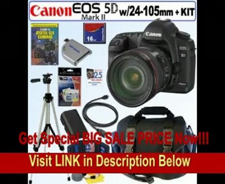 BEST PRICE Canon EOS 5D Mark II 21.1MP Full Frame CMOS Digital SLR Camera with EF 24-105mm f/4 L IS USM Lens + 16GB Deluxe Accessory Kit