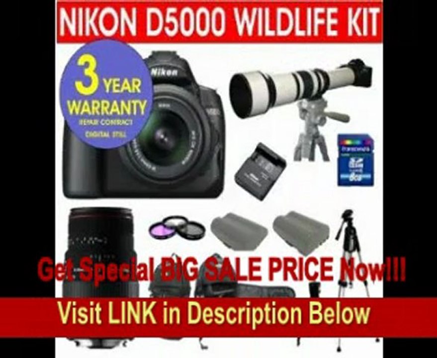 SPECIAL DISCOUNT 19 Piece Super Zoom Kit with Nikon D5000 12.3 MP DX Digital SLR Camera with 18-55mm f/3.5-5.6G VR Lens and 2.7-inch Vari-angle LCD + Sigma 70-300mm Telephoto Zoom Lens + Rokinon 650-1300mm Lens with 2X Converter (=1300-2600mm) Zoom Lens +