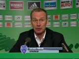 Conférence de presse AS Saint-Etienne - ESTAC Troyes : Christophe  GALTIER (ASSE) - Jean-Marc FURLAN (ESTAC) - saison 2012/2013