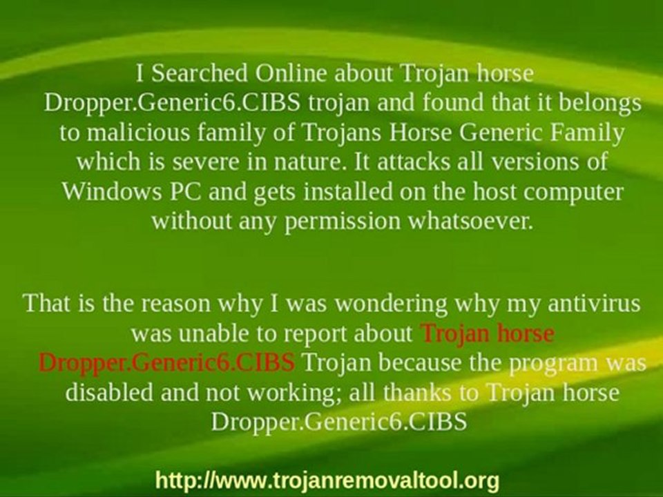 Trojan horse Dropper.Generic6.CIBS - Uninstall Trojan horse Dropper.Generic6.CIBS
