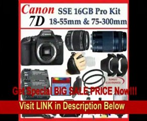 Télécharger la video: [BEST PRICE] Canon EOS 7D SLR Digital Camera with Canon EF-S 18-55mm f/3.5-5.6 IS Autofocus Lens and Canon Zoom Telephoto EF 75-300mm f/4.0-5.6 III Autofocus Lens + SSE Large 16GB Accessory Package Kit