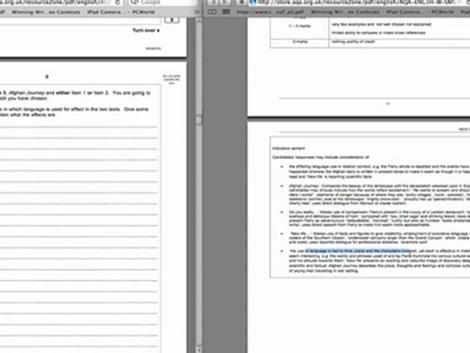 GCSE English Language: AQA Paper - Section A Mark Scheme