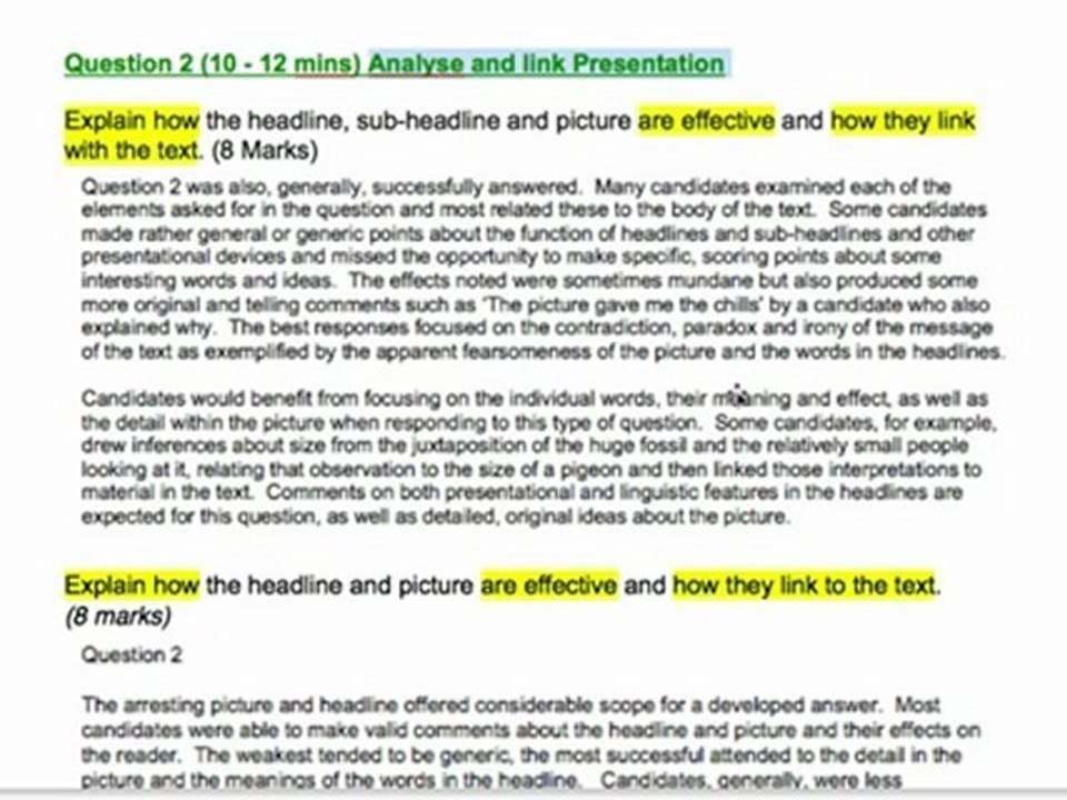 GCSE English Language: Examiner's Comments - Question 2 (AQA English Revision)