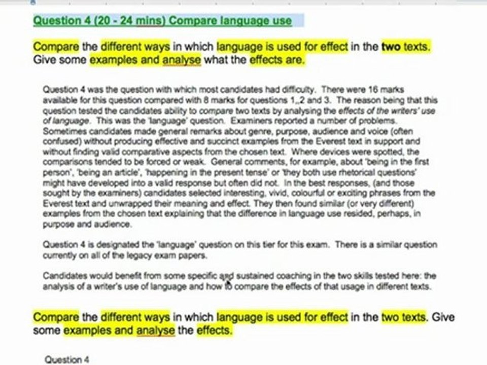GCSE English Language: Examiner's Comments - Question 4 (AQA English Revision)
