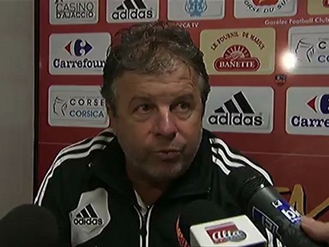 Conférence de presse GFC Ajaccio - Chamois Niortais : Jean-Michel CAVALLI (GFCA) - Pascal GASTIEN (NIORT) - saison 2012/2013