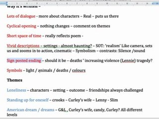 Of Mice and Men - Way it's written - essay notes 1-3