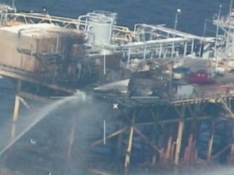 Oil rig catches fire in Gulf of Mexico