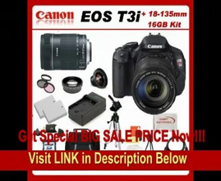 BEST PRICE Canon EOS Rebel T3i Pro Kit Featuring Canon EF-S 18-135mm f/3.5-5.6 IS Lens, Also Includes: 0.45x High Definition Wideon Wide Angle Lens & 2x Telephoto HD Lens, 2 Extra LP-E8 Replacement Batteries & Travel Charger, 16GB SDHC Memory Card & Reade