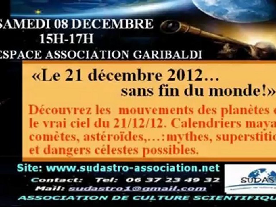 Bande annonce FIN du MONDE accueil SUDASTRO du 8 decembre