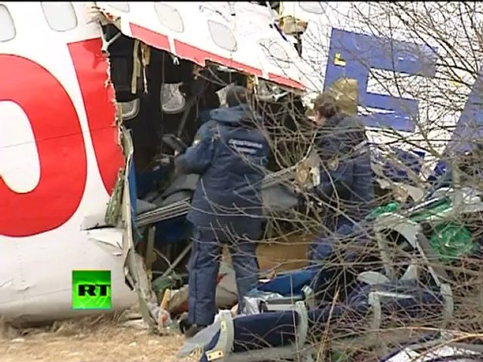 Video of plane debris after crash landing tears apart Tupolev 154 jet