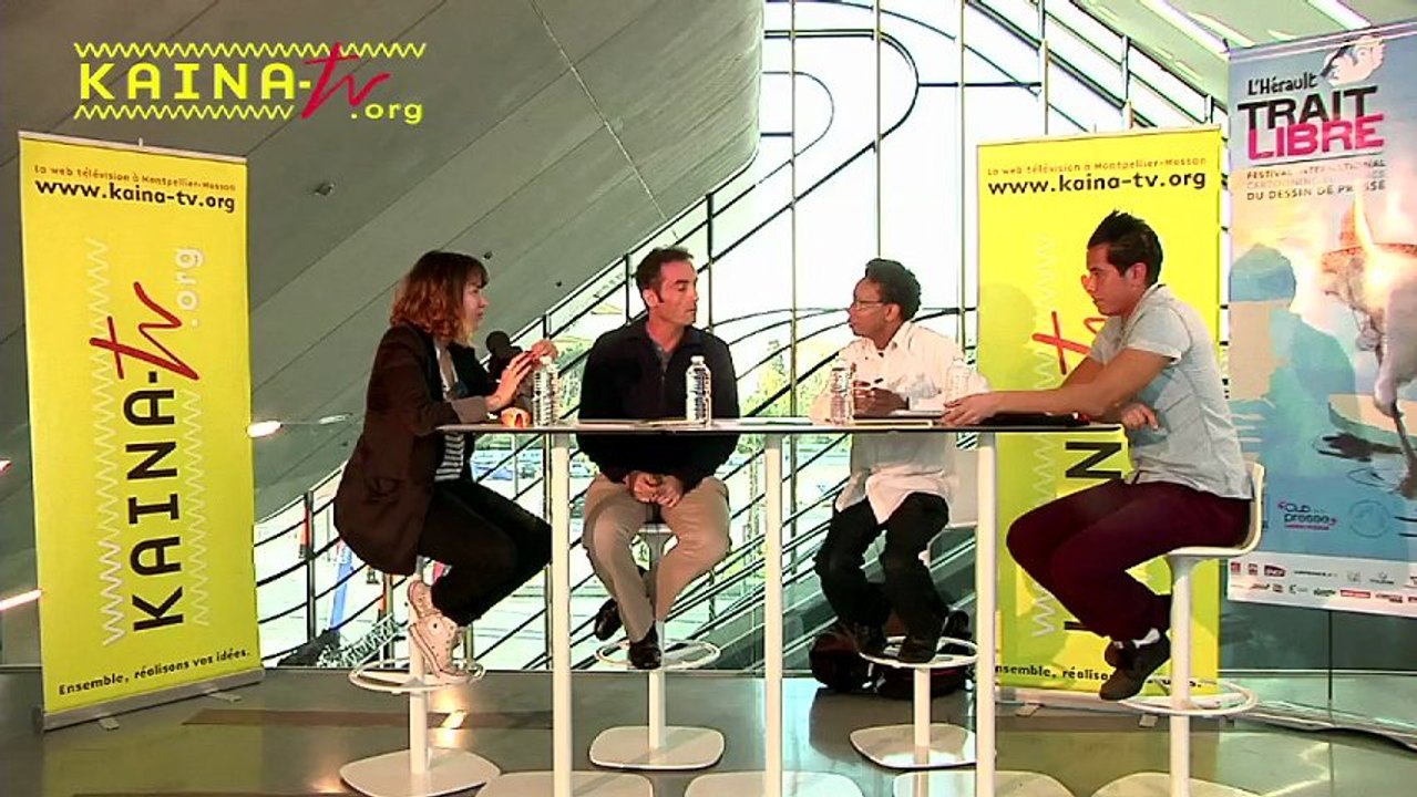 Kaina Tv Outside au festival international Cartooning For Peace du dessin de presse avec Glez et Louison