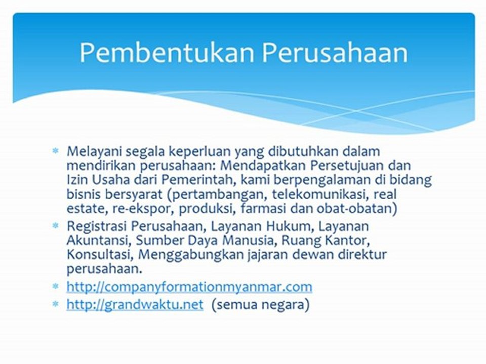 Investasi di Myanmar. - Pendaftaran bisnis di Myanmar