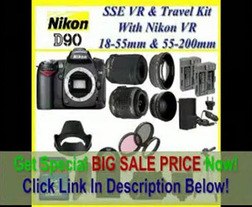 [BEST PRICE] The Nikon D90 SLR Digital Camera with Nikon 18-55m f3.5-5.6G VR Lens and Nikon 55-200mm f3.5-5.6G ED AF-S VR Lens + Huge 32GB Lens Accessory Package