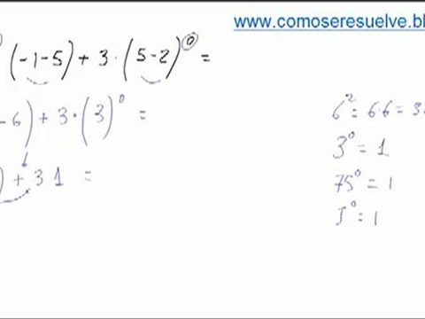 Operaciones de numeros enteros con potencias y parentesis ejercicio 3