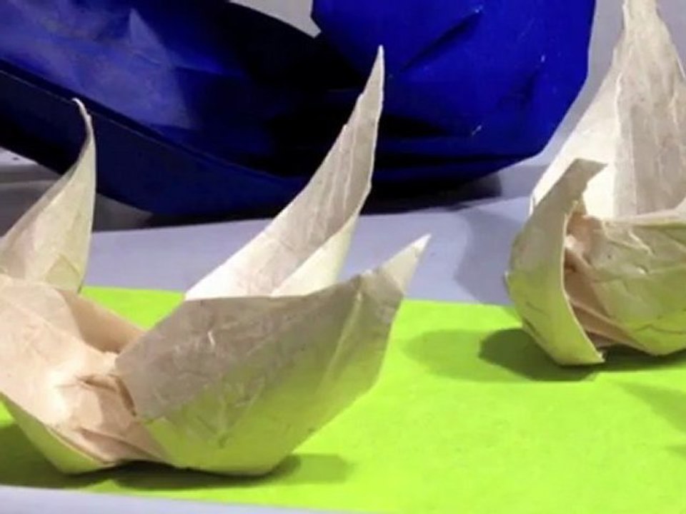 Aurele Duda, origamiste, réalise le décor de la scène de la cérémonie des Trophées de l'eau
