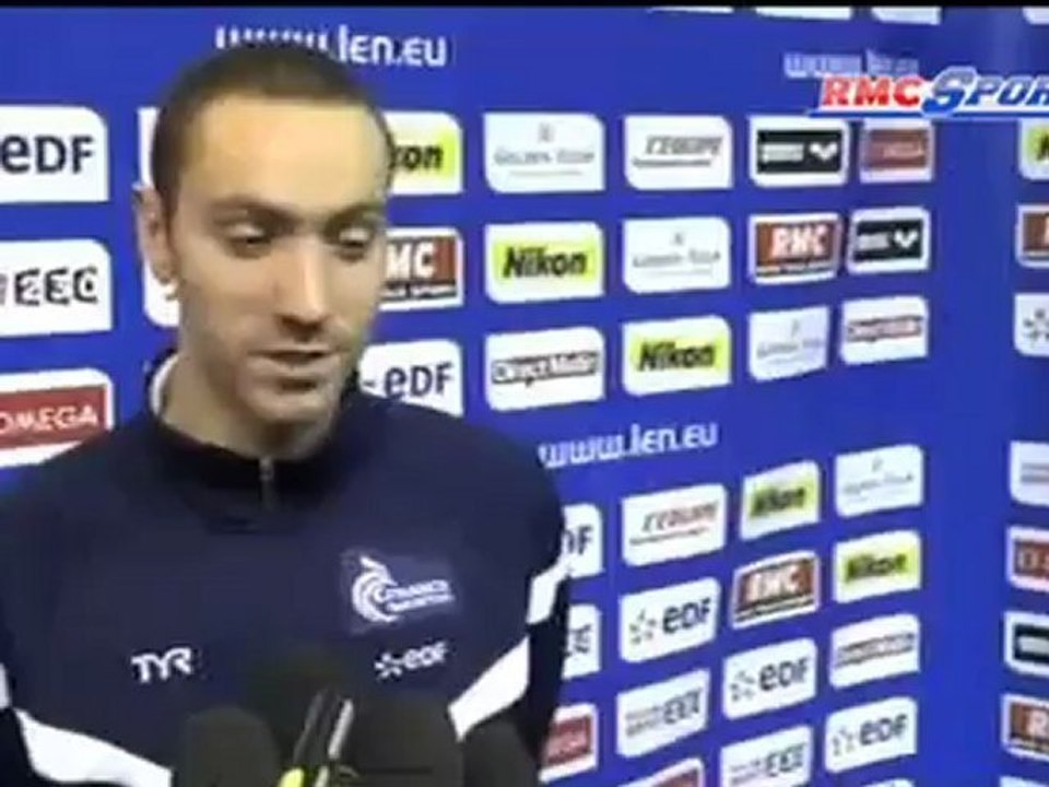 Les réactions de C. Muffat, Y. Agnel, L. Manaudou, J. Stravius et F. Manaudou après les championnats d'Europe de Chartres