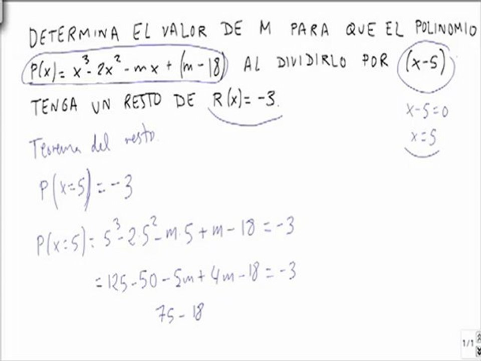 Problemas resueltos de polinomios teorema del resto problema 21