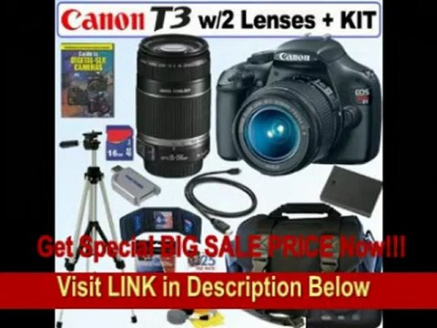 [BEST BUY] EOS Rebel T3 12.2 MP CMOS Digital SLR Camera with EF-S 18-55mm f/3.5-5.6 IS II Zoom I Zoom Lens & EF-S 55-250mm f/4.0-5.6 IS Telephoto Zoom Lens + 16GB Deluxe Accessory Kit
