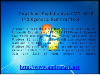 Delete Exploit:Java/CVE-2012-1723!generic from PC