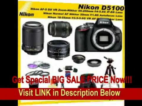 [REVIEW] Nikon D5100 16.2MP CMOS Digital SLR Camera with 3-inch Vari-Angle LCD Monitor Triple Lens Sports Package with Nikon 18-55mm VR Lens & Nikon 55-200VR Lens & Nikkor 50mm f/1.8D Manual Focus Lens with SS