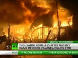 Fire swallows 350 homes after gasoline accident, thousands left homeless