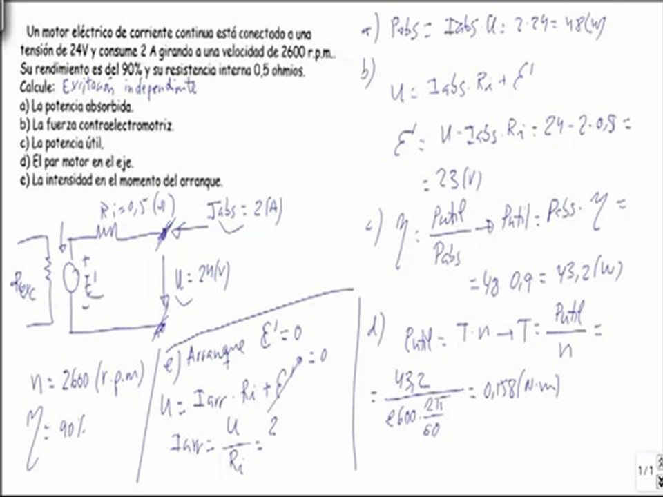 Maquinas electricas motor cc calcular par motor y potencia util