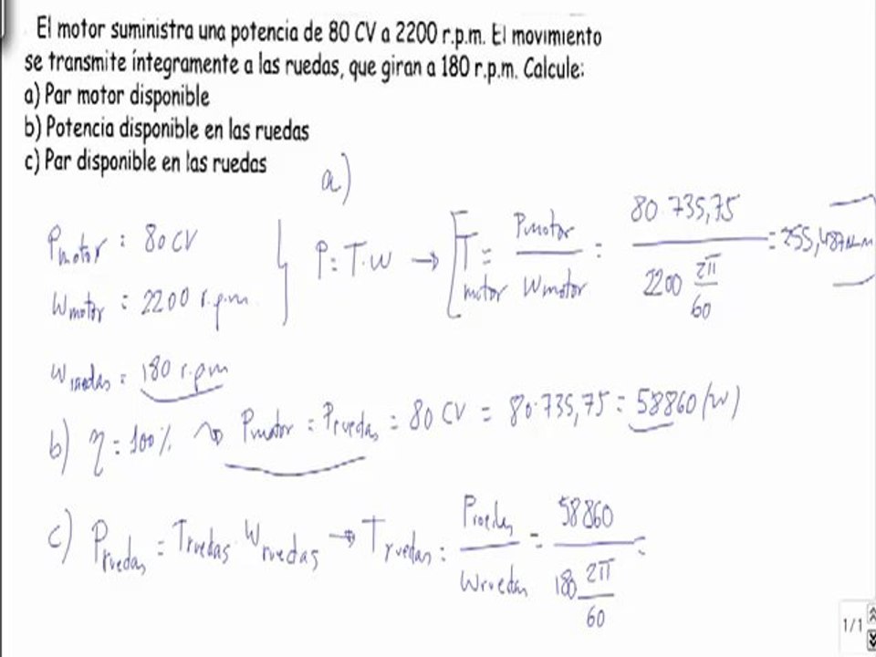 Maquinas electricas determinar par motor disponible y potencia