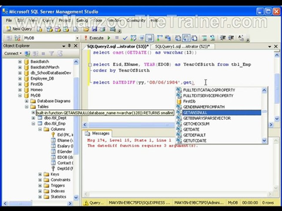 DateTime Functions In MS Sql Server 8 of 15
