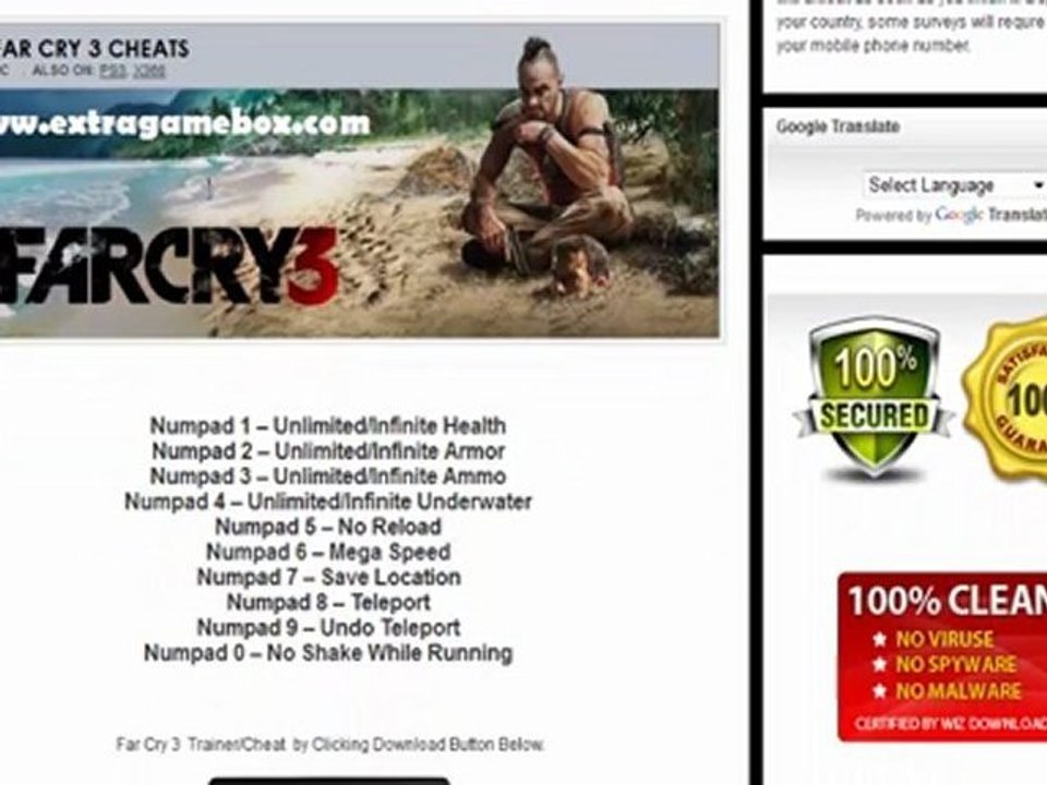 Far Cry 3 Trainer  PC PS3 X BOX 360