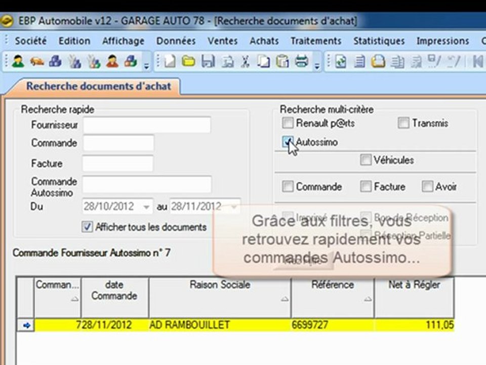 EBP Automobile : L’interface EBP – Autossimo