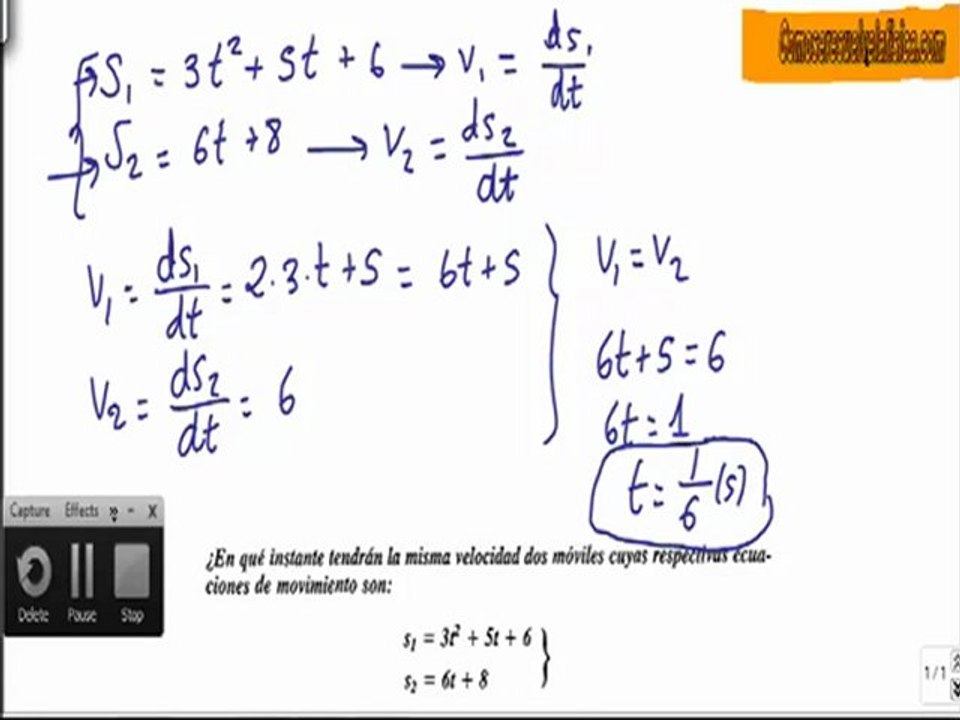 Problema resuelto de cinematica (14) calcular instante dos moviles misma velocidad