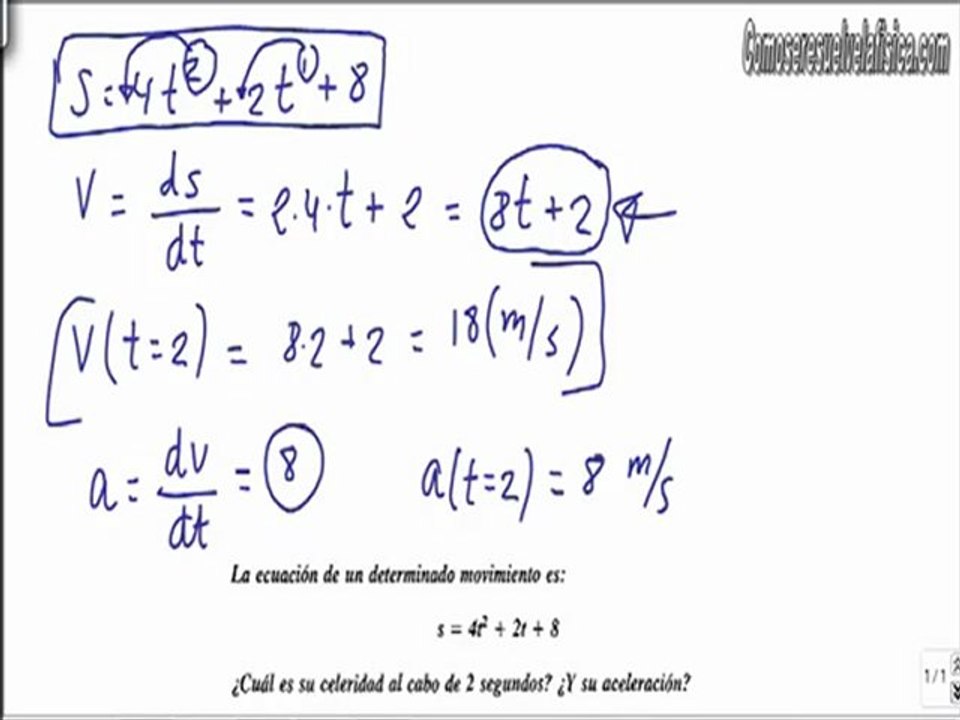 Problema resuelto de cinematica (1) calcular velocidad y aceleracion