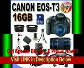 Download Video: Canon EOS Rebel T3 12.2 MP CMOS Digital SLR with 18-55mm IS II Lens (Black) + Canon EF 75-300mm f/4-5.6 III Telephoto Zoom Lens + 58mm 2x Telephoto lens + 58mm Wide Angle Lens (4 Lens Kit!!!) W/16GB SDHC Memory + Extra LPE10 Battery/Charger + 3 Piece Filt