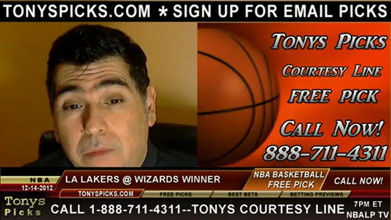 LA Lakers versus Washington Wizards NBA Pro Basketball Pick Prediction 12-14-2012