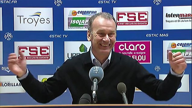 Conférence de presse ESTAC Troyes - AC Ajaccio : Jean-Marc FURLAN (ESTAC) - Alex DUPONT (ACA) - saison 2012/2013