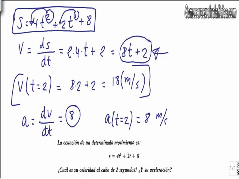Problema resuelto de cinematica (1) calcular velocidad y aceleracion