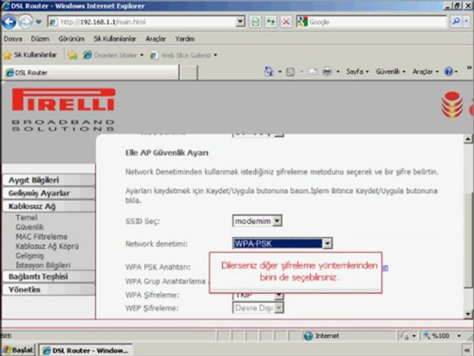 Pirelli DRG A125G Kablosuz Bağlantı Ayarları