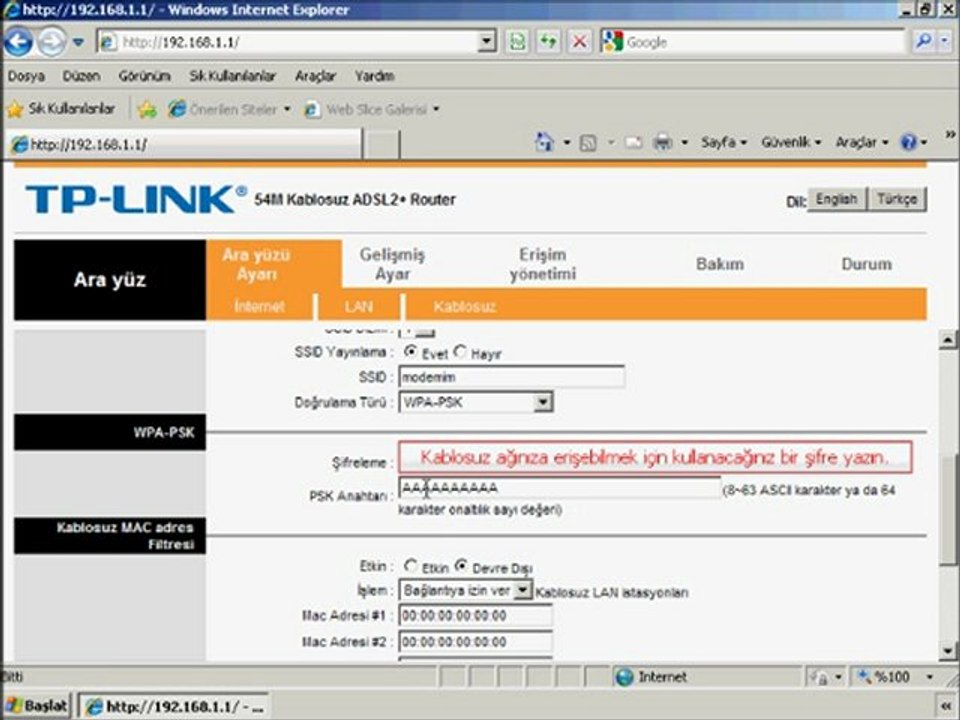 TP-Link TD-W8101G Kablosuz Bağlantı Ayarları