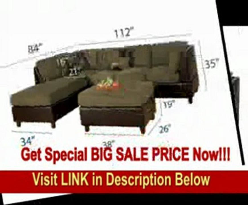 Bobkona Hungtinton Microfiber/Faux Leather 3-Piece Sectional Sofa Set, Sage