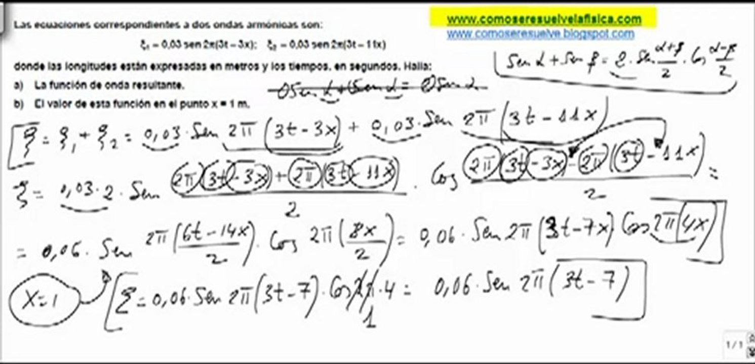 Fisica fenomenos ondulatorios valor funcion de onda resultante en un punto