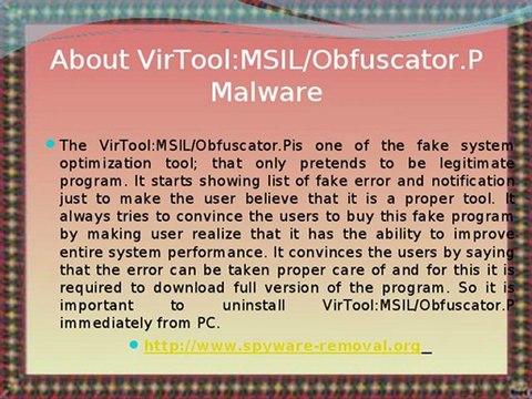 Remove VirTool:MSIL/Obfuscator.P Effectively From Infected Windows PC!