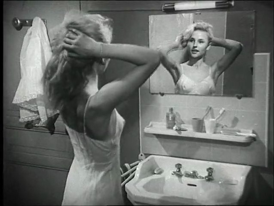 Madame Valentin, 3ème gauche 1959 Une femme au foyer s'informe au salon des arts ménagers sur appartement de type HLM équipé du confort moderne