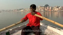 2560.Boating on the river Ganges beside Varanasi ghats.mov