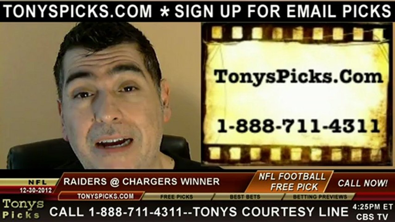 San Diego Chargers versus Oakland Raiders Pick Prediction NFL Pro Football Odds Preview 12-30-2012