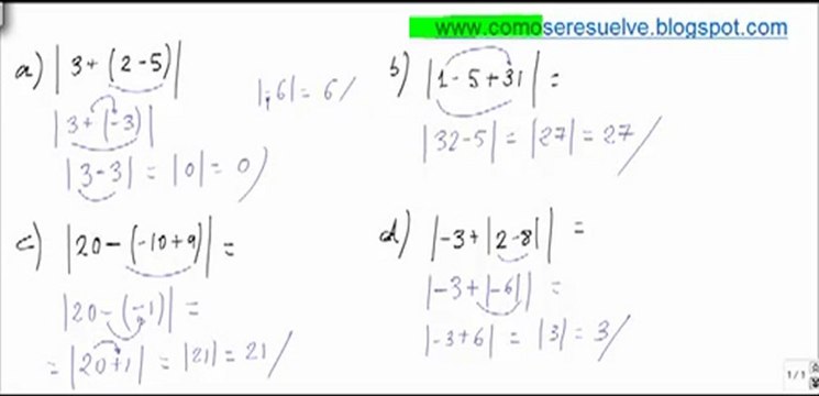 Operaciones de numeros enteros con valor absoluto ejercicio