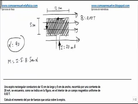 Fisica campo magnetico momento par de fuerzas en espira cuadrada