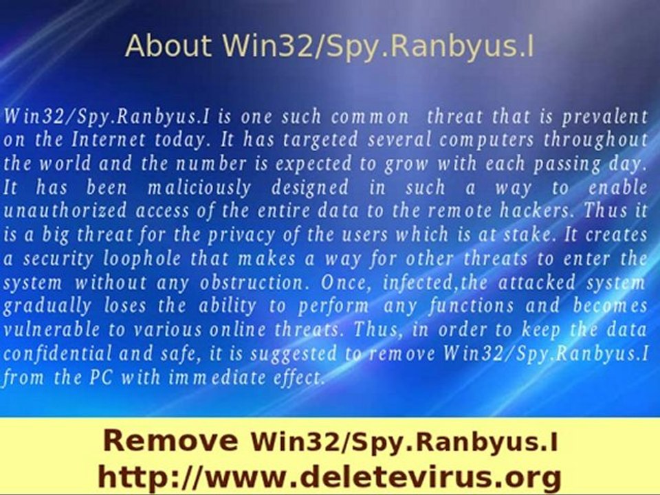 Win32/Spy.Ranbyus.I - Delete Win32/Spy.Ranbyus.I